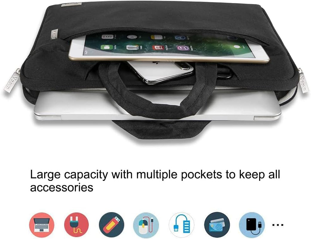 Laptop Bag 13 14 Inch, Waterproof Computer Sleeve Carrying Case with Shoulder Straps & Handle Compatible with Macbook Air 13 M2/M3/M4, Macbook Pro 13/14, HP Dell Lenovo Chromebook 14, Black