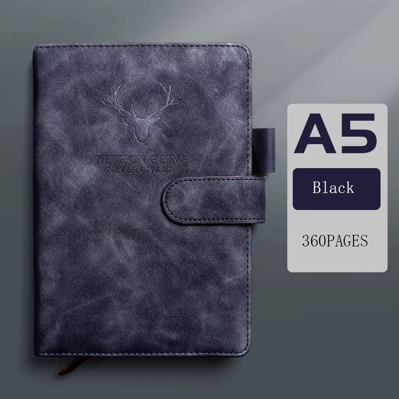 A5 Thickened Deer Head Notebook Business PU Soft Leather Notepad with Horizontal Lines Stationery School Office Supplies