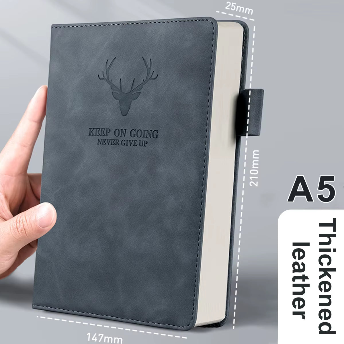 A5 Thickened Deer Head Notebook Business PU Soft Leather Notepad with Horizontal Lines Stationery School Office Supplies