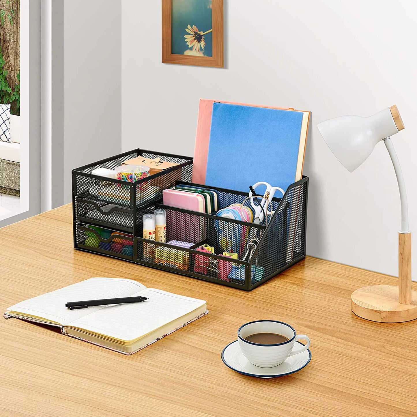 Mesh Desk Organizer with Drawers,, Office Desktop Organization for Office Supplies,(1Pack)