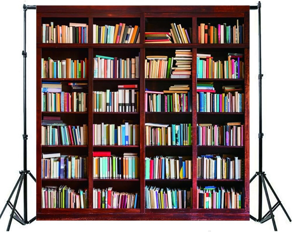 5X5Ft Bookshelf Backdrop Study Room Bookcase Interior Decoration Wallpaper School Library Vinyl Photography Background Kids Students Photo Studio Props