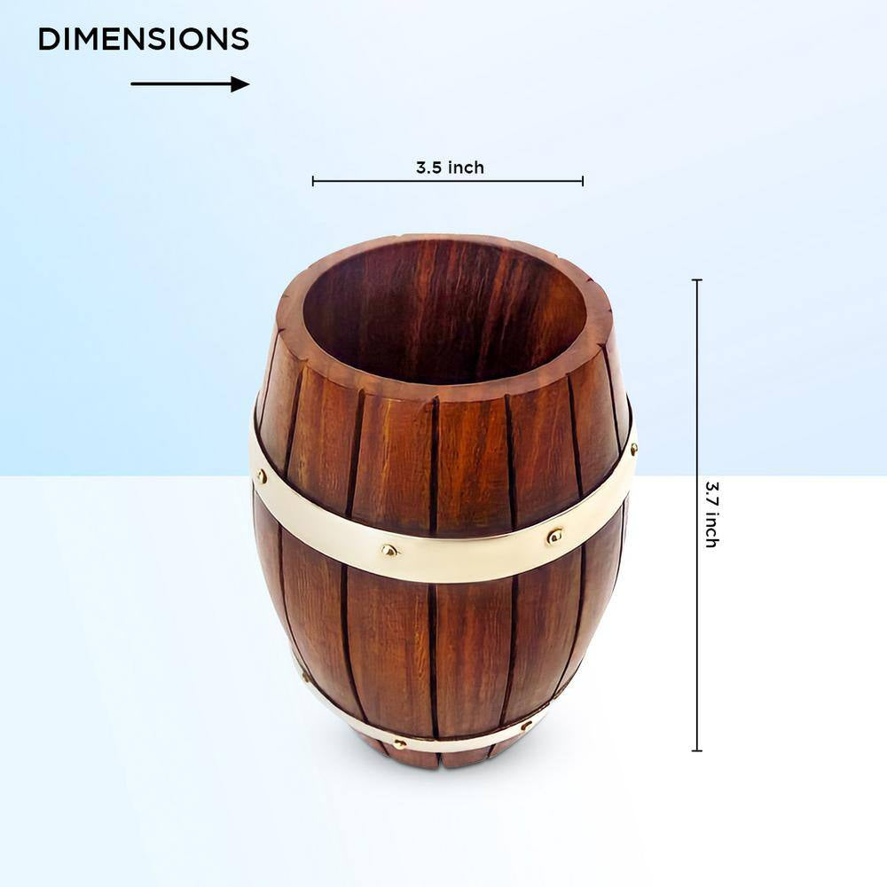 Set of Two Decorative Wine Barrel Shaped Wooden Pen Holders for Office Desk, or Entryway