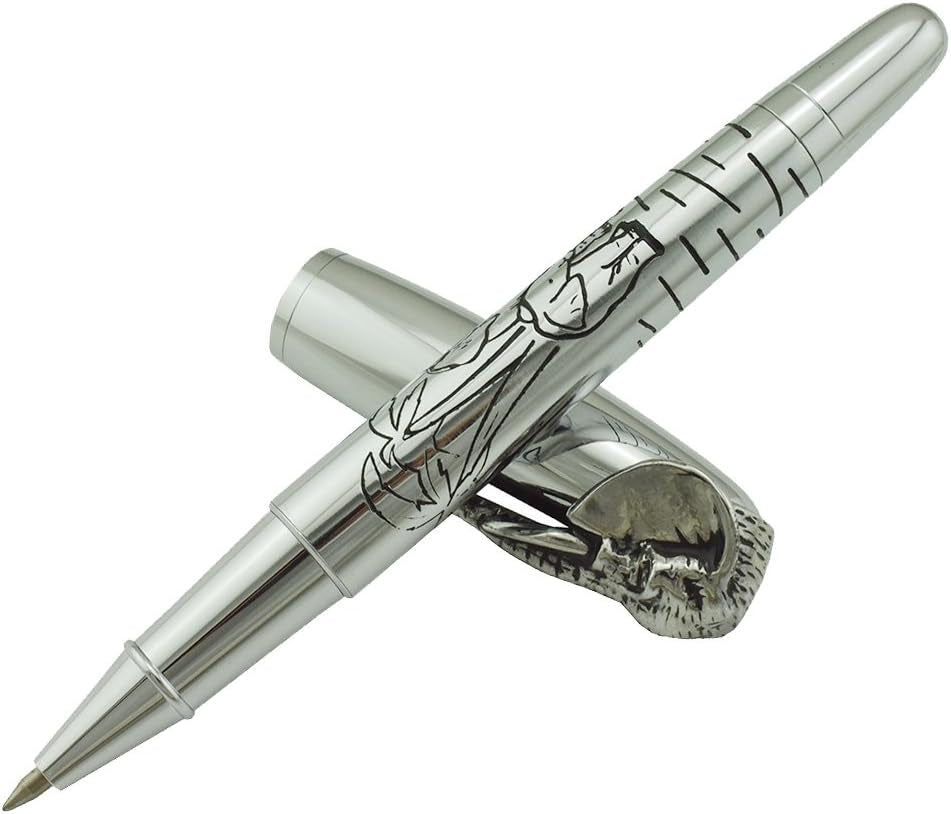 Fuliwen Rollerball Pen, Silver Stainless Steel Body Elephant Pattern Gift Pen