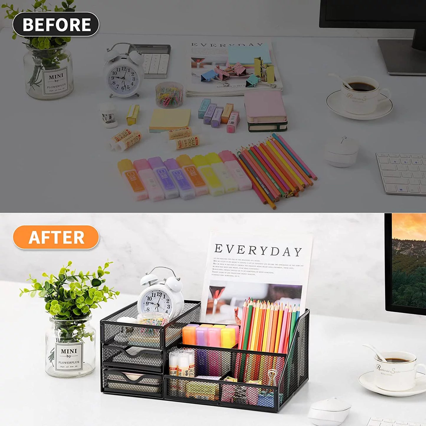 Mesh Desk Organizer with Drawers,, Office Desktop Organization for Office Supplies,(1Pack)