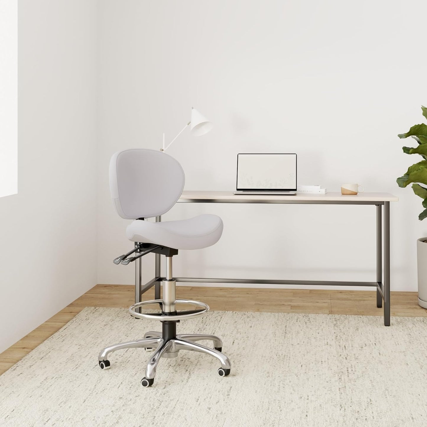 Adjustable Height Drafting Stool Drafting Chair with Backrest & Foot Rest,Swivel Rolling Stools for Work Studio Dental Office Salon Kitchen Counter Tall Home Desk Chairs (White)