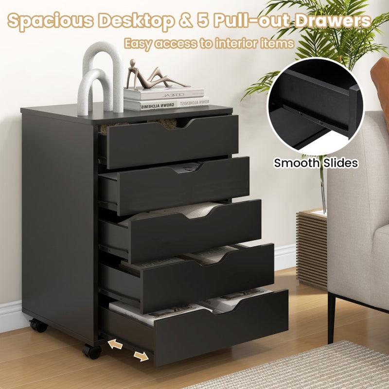5 Drawer Mobile File Cabinet with Wheels for Living Room