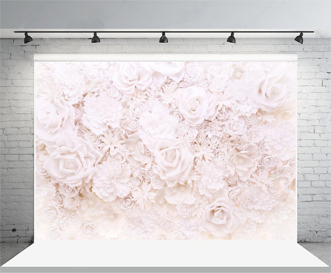 White Paper Rose Flowers Backdrop 7X5Ft Floral Roses Photography Background Blossoming Scene Mother'S Birthday Girls Photo Portraits Wallpaper Valentine'S Day Bridal Shower Photo Studio Props