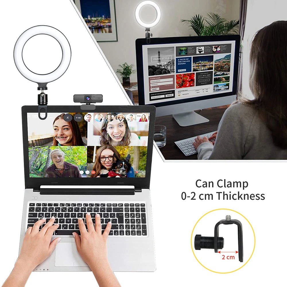 6.3 Inch LED Ring Lights round Lamp Selfie Live Streaming USB Desktop Clip for Youtube Macbook PC Laptop Computer Tiktok Stream