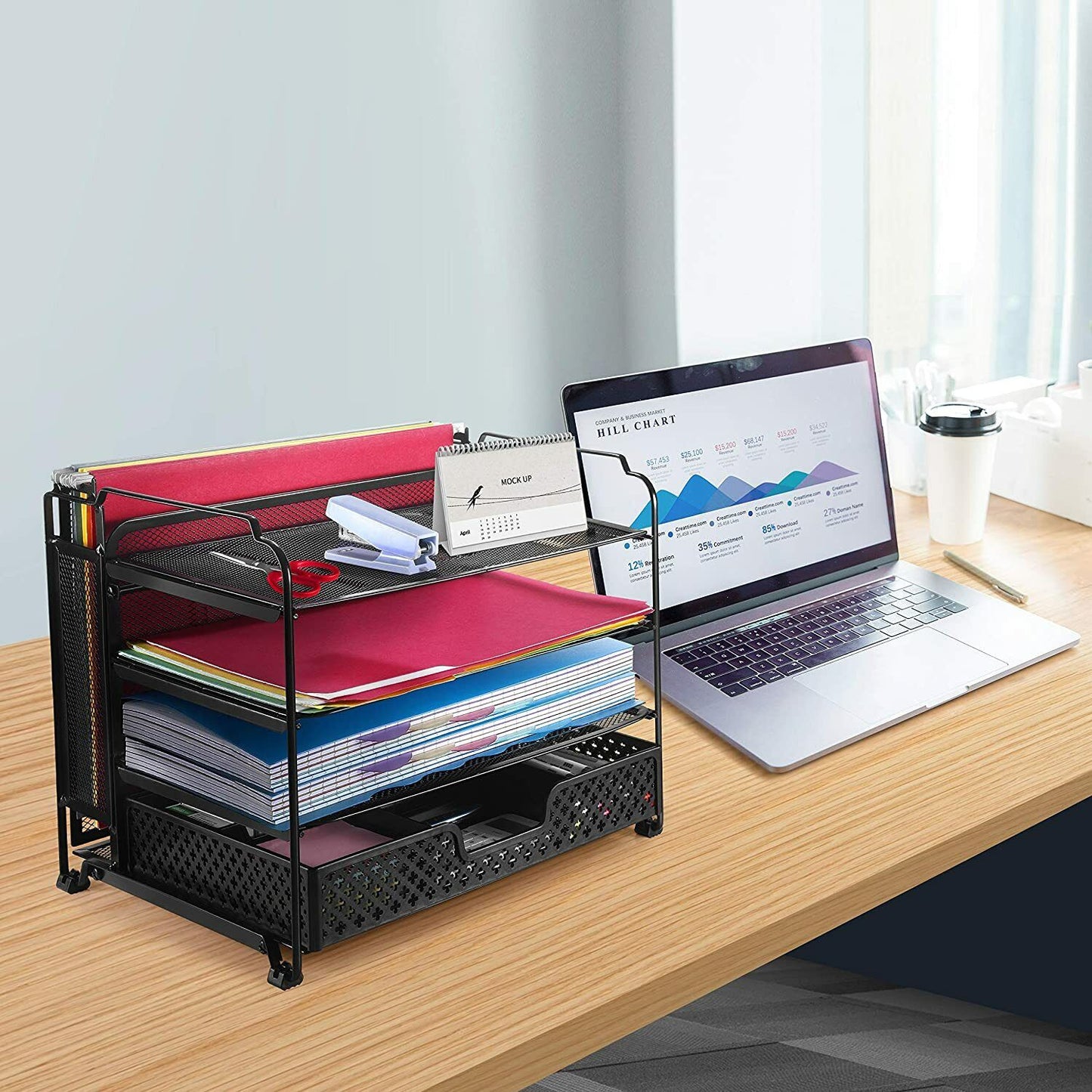 4-Tiers Mesh Office Supplies Desk Organizer, Desktop File Holder for Office Home