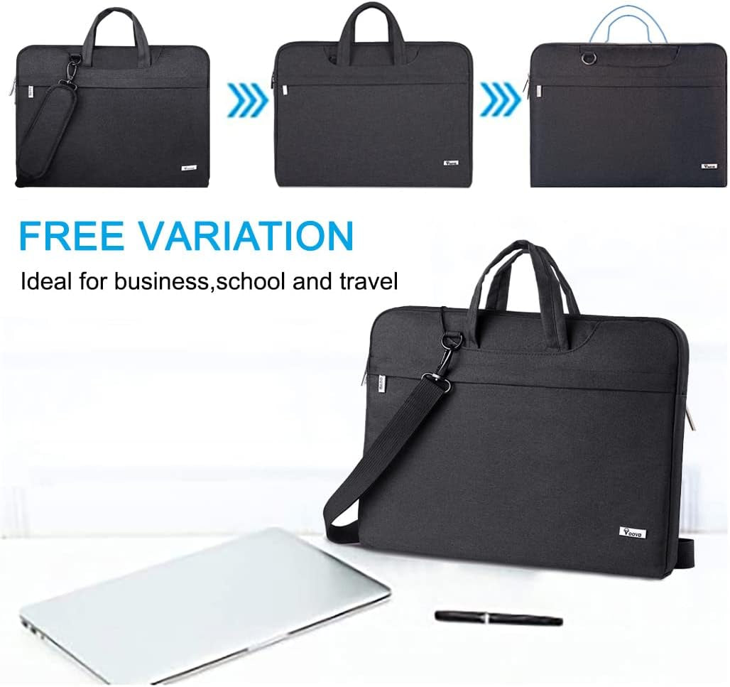 Laptop Bag 13 14 Inch, Waterproof Computer Sleeve Carrying Case with Shoulder Straps & Handle Compatible with Macbook Air 13 M2/M3/M4, Macbook Pro 13/14, HP Dell Lenovo Chromebook 14, Black
