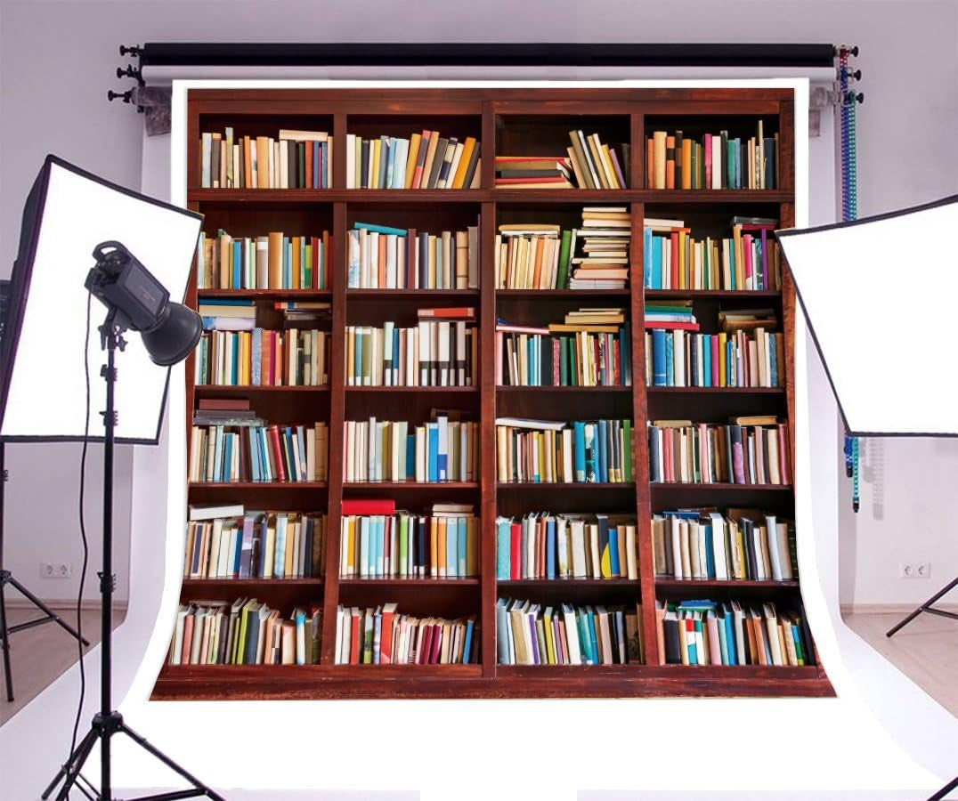 5X5Ft Bookshelf Backdrop Study Room Bookcase Interior Decoration Wallpaper School Library Vinyl Photography Background Kids Students Photo Studio Props