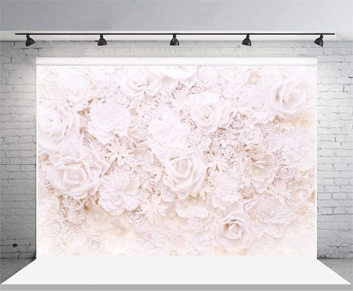 White Paper Rose Flowers Backdrop 7X5Ft Floral Roses Photography Background Blossoming Scene Mother'S Birthday Girls Photo Portraits Wallpaper Valentine'S Day Bridal Shower Photo Studio Props