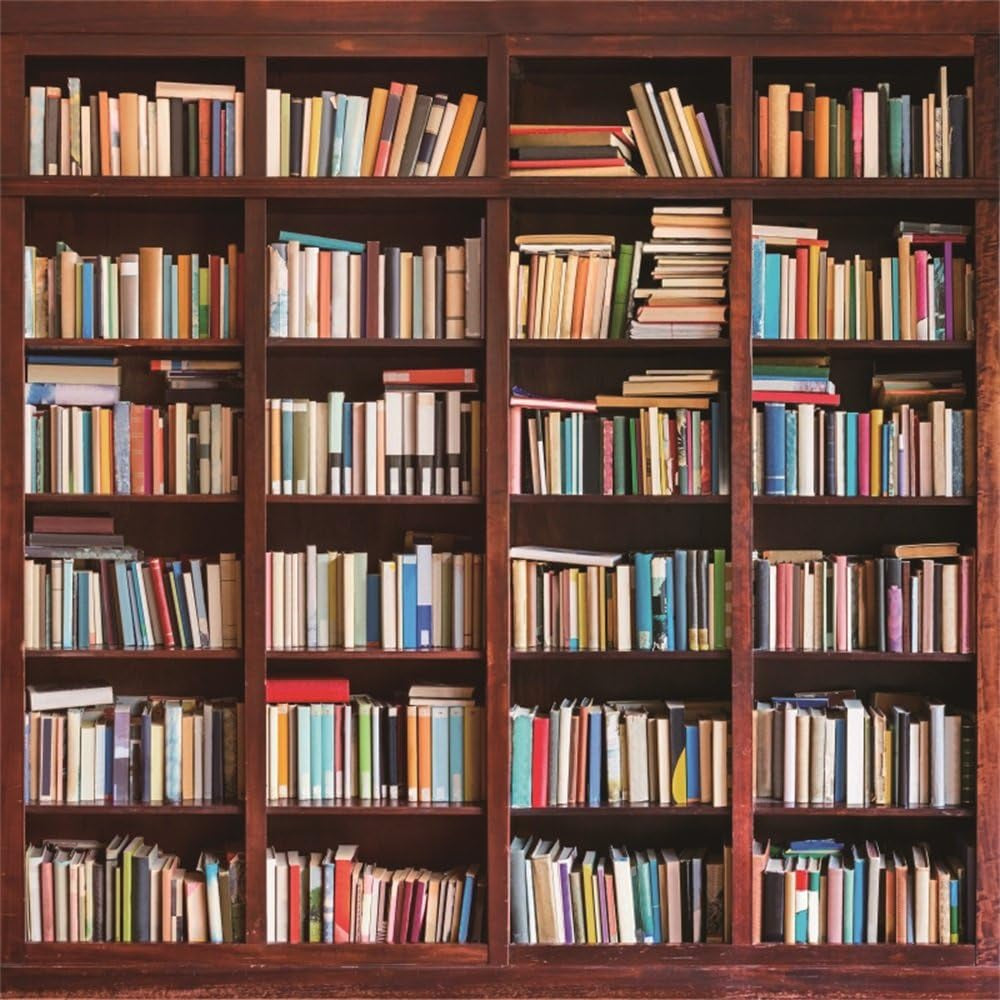5X5Ft Bookshelf Backdrop Study Room Bookcase Interior Decoration Wallpaper School Library Vinyl Photography Background Kids Students Photo Studio Props