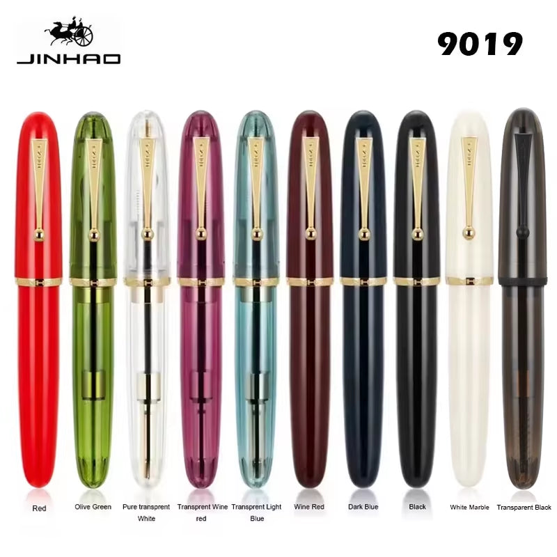 Jinhao 9019 Transparent Color Resin Fountain Pen Supplies 0.5/0.7Mm Ink Student School Stationery Business Office Supplies Gift