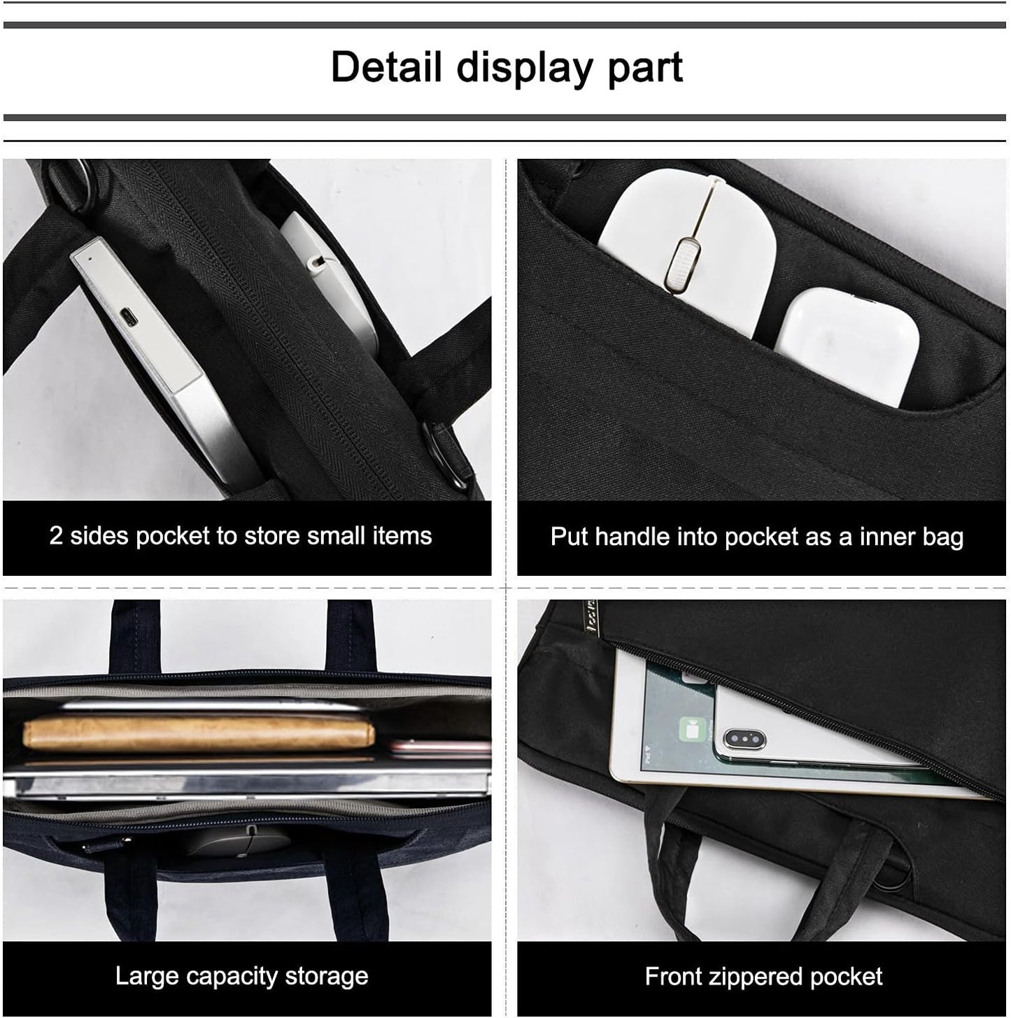Laptop Bag 13 14 Inch, Waterproof Computer Sleeve Carrying Case with Shoulder Straps & Handle Compatible with Macbook Air 13 M2/M3/M4, Macbook Pro 13/14, HP Dell Lenovo Chromebook 14, Black