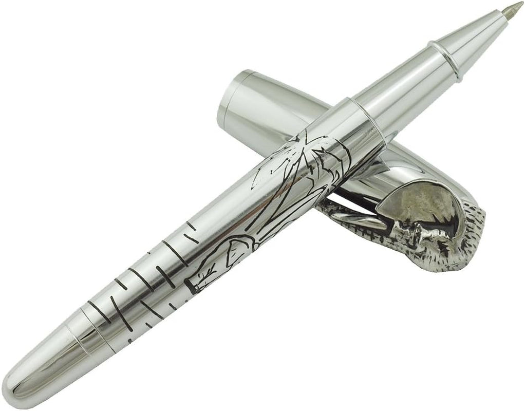 Fuliwen Rollerball Pen, Silver Stainless Steel Body Elephant Pattern Gift Pen