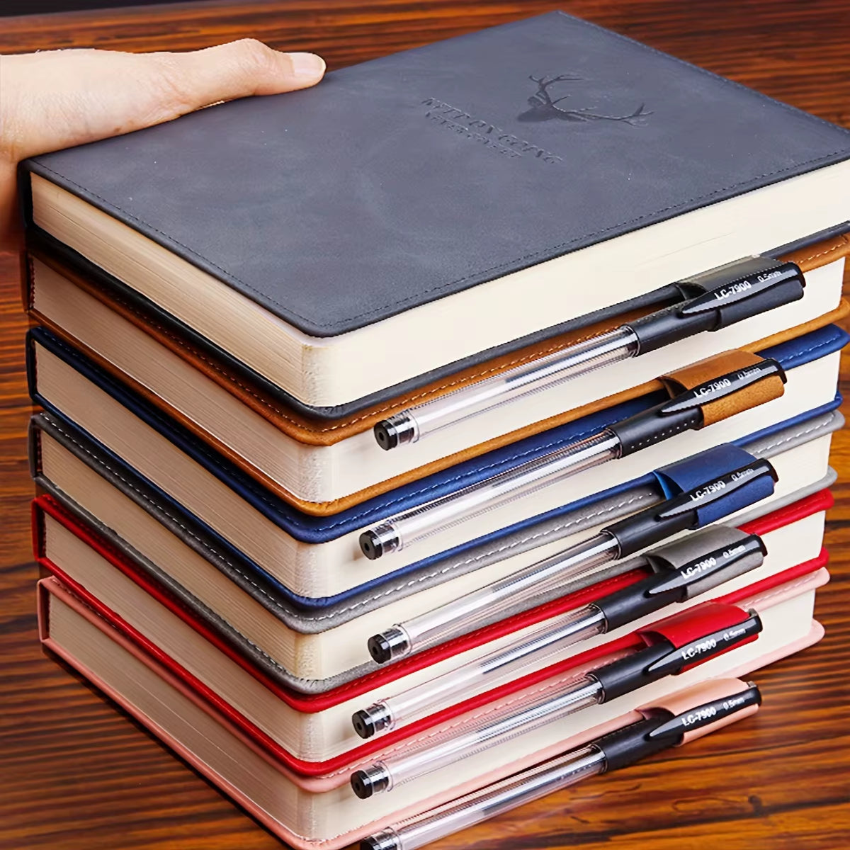 A5 Thickened Deer Head Notebook Business PU Soft Leather Notepad with Horizontal Lines Stationery School Office Supplies