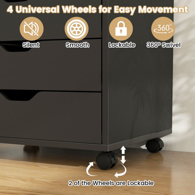 5 Drawer Mobile File Cabinet with Wheels for Living Room