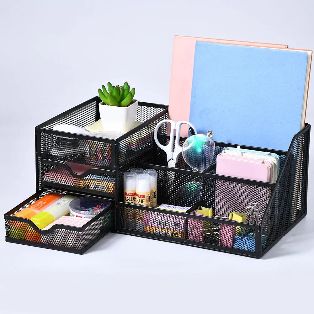 Mesh Desk Organizer with Drawers,, Office Desktop Organization for Office Supplies,(1Pack)