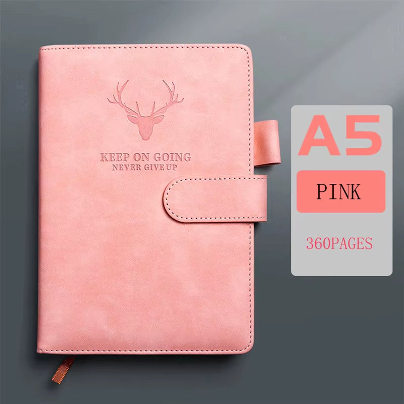 A5 Thickened Deer Head Notebook Business PU Soft Leather Notepad with Horizontal Lines Stationery School Office Supplies