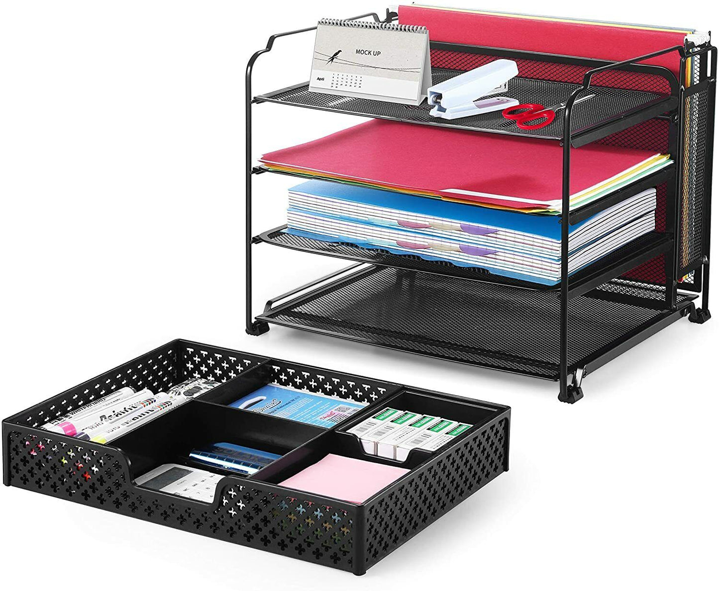 4-Tiers Mesh Office Supplies Desk Organizer, Desktop File Holder for Office Home