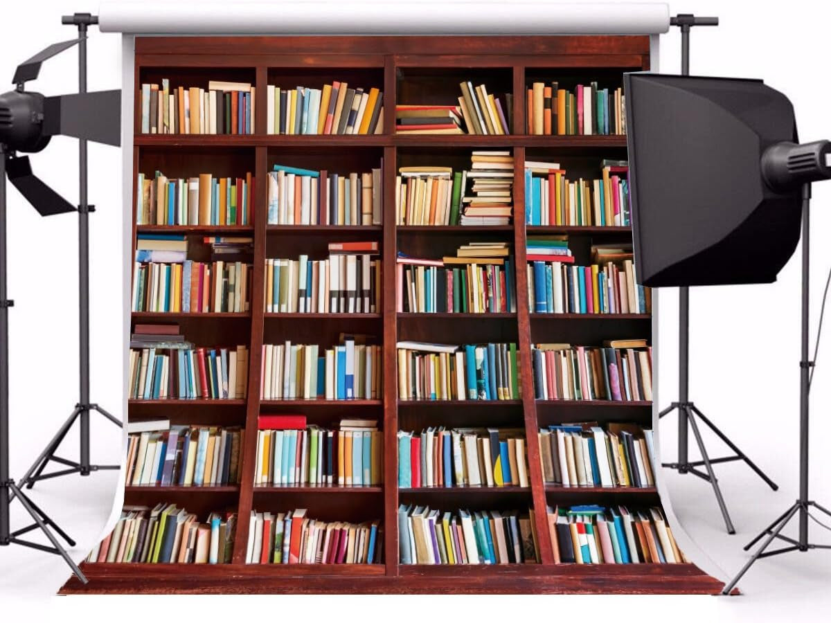 5X5Ft Bookshelf Backdrop Study Room Bookcase Interior Decoration Wallpaper School Library Vinyl Photography Background Kids Students Photo Studio Props
