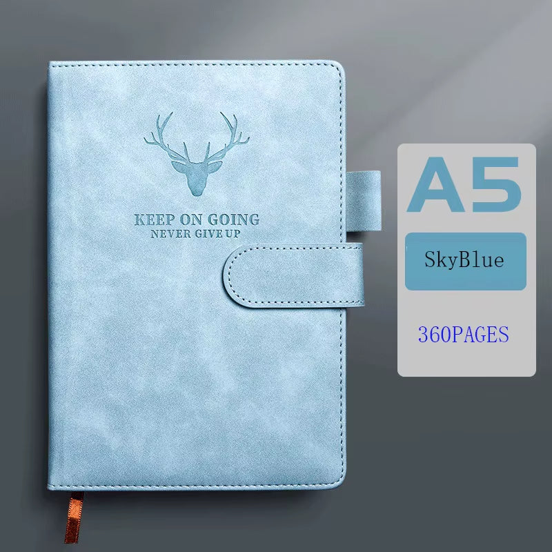 A5 Thickened Deer Head Notebook Business PU Soft Leather Notepad with Horizontal Lines Stationery School Office Supplies