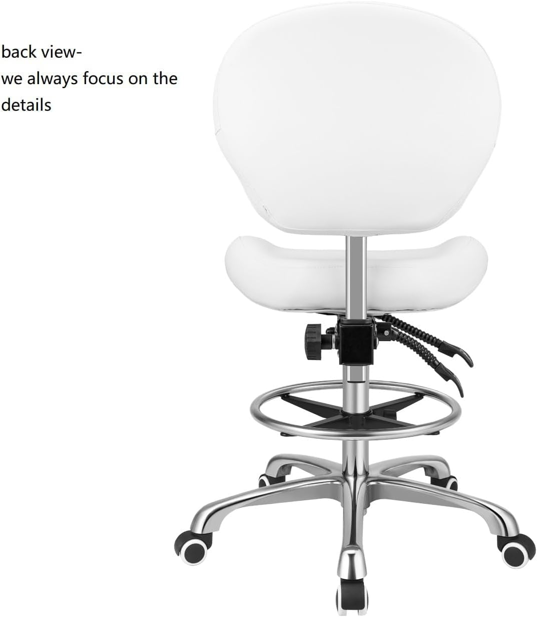 Adjustable Height Drafting Stool Drafting Chair with Backrest & Foot Rest,Swivel Rolling Stools for Work Studio Dental Office Salon Kitchen Counter Tall Home Desk Chairs (White)