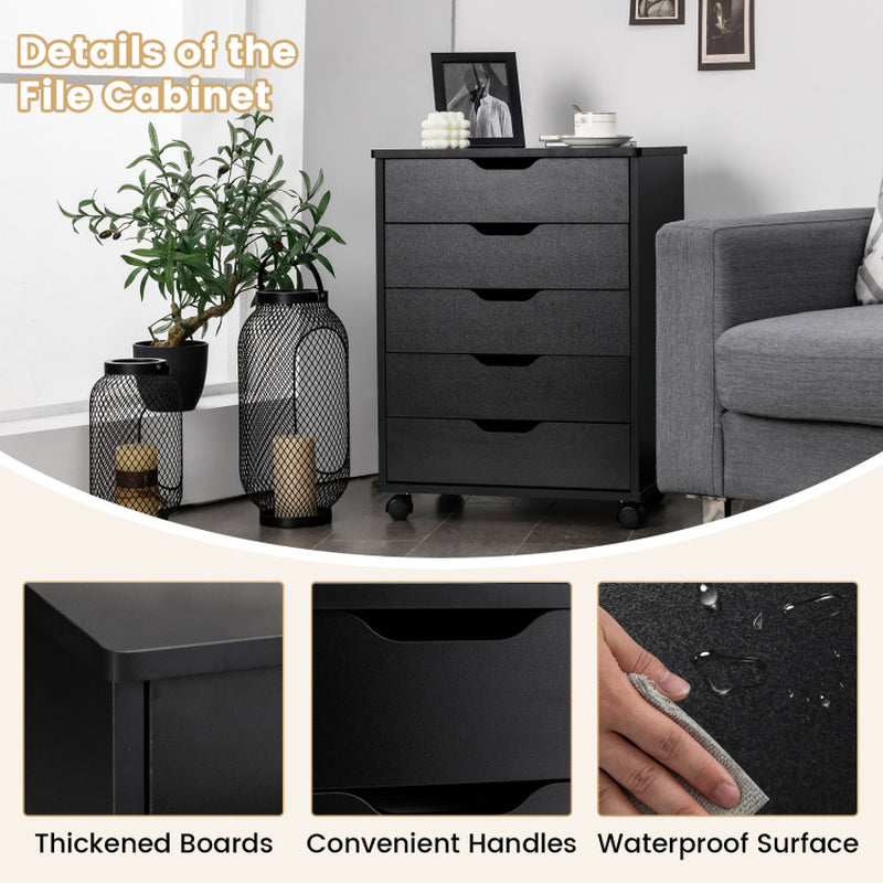 5 Drawer Mobile File Cabinet with Wheels for Living Room