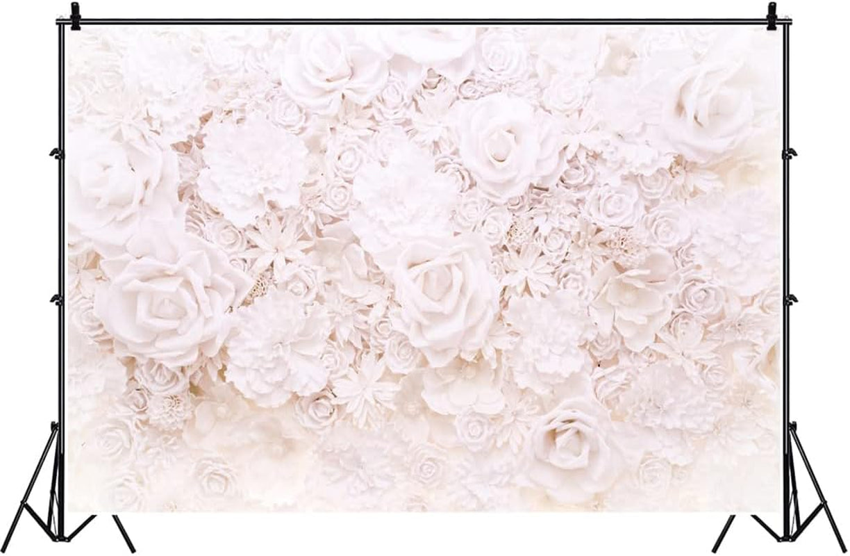 White Paper Rose Flowers Backdrop 7X5Ft Floral Roses Photography Background Blossoming Scene Mother'S Birthday Girls Photo Portraits Wallpaper Valentine'S Day Bridal Shower Photo Studio Props