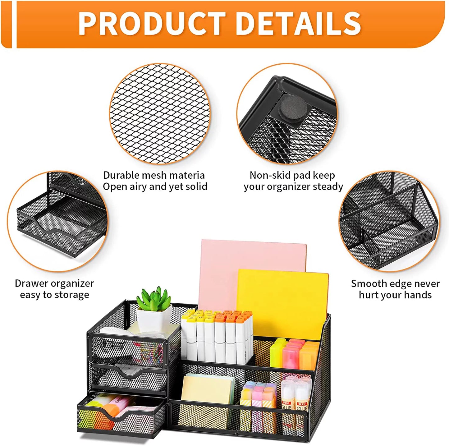 Mesh Desk Organizer with Drawers,, Office Desktop Organization for Office Supplies,(1Pack)
