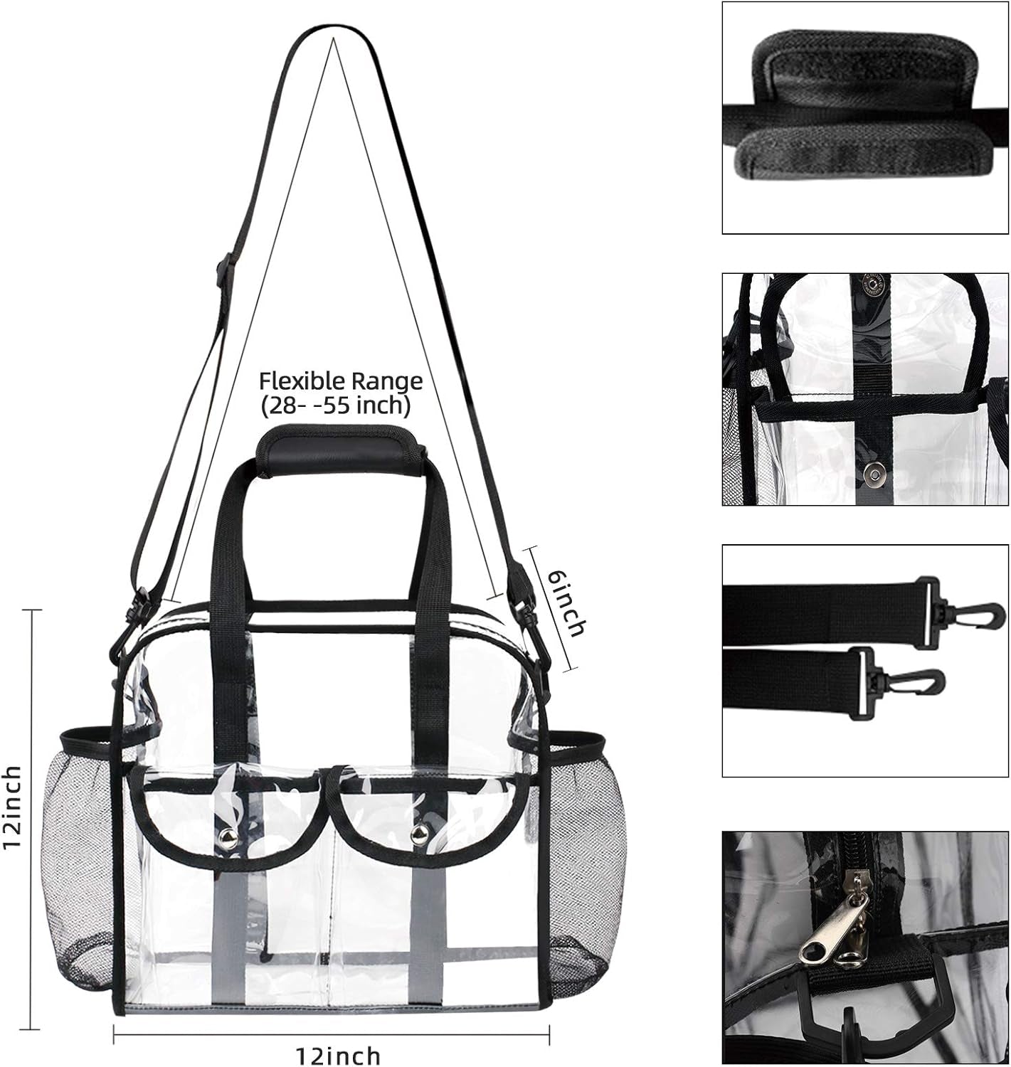 Clear Bag Stadium Approved Transparent Waterproof Clear Tote Bags for Work, Sports Games, Concerts,Travel-12 X12 X6