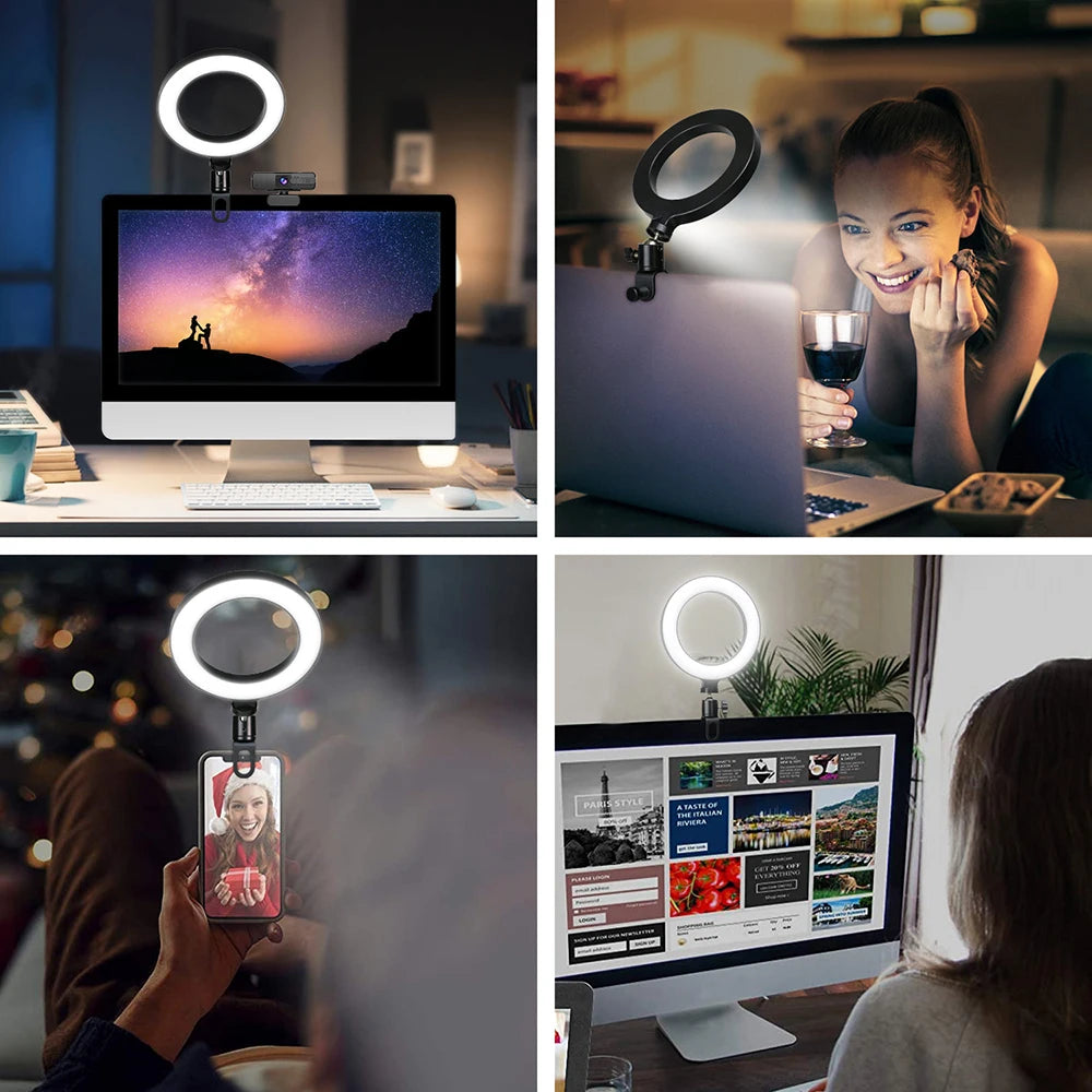 6.3 Inch LED Ring Lights round Lamp Selfie Live Streaming USB Desktop Clip for Youtube Macbook PC Laptop Computer Tiktok Stream