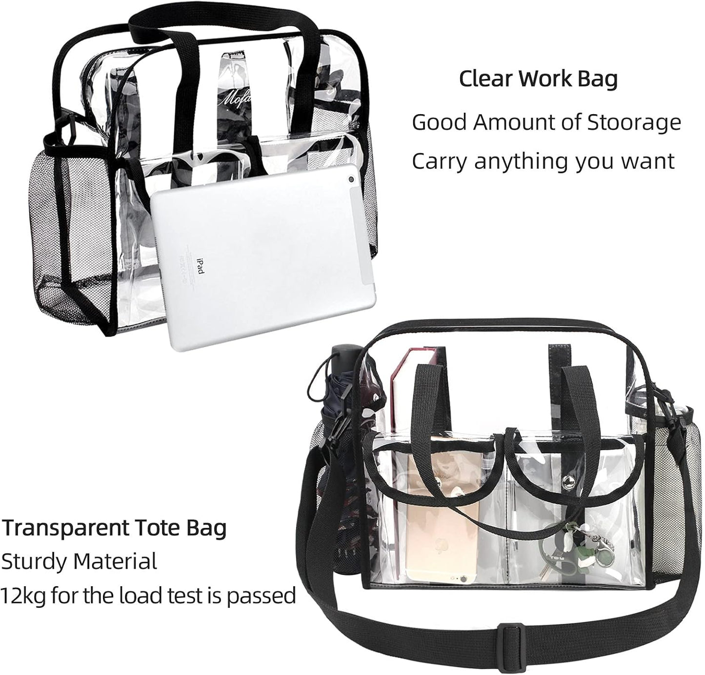 Clear Bag Stadium Approved Transparent Waterproof Clear Tote Bags for Work, Sports Games, Concerts,Travel-12 X12 X6