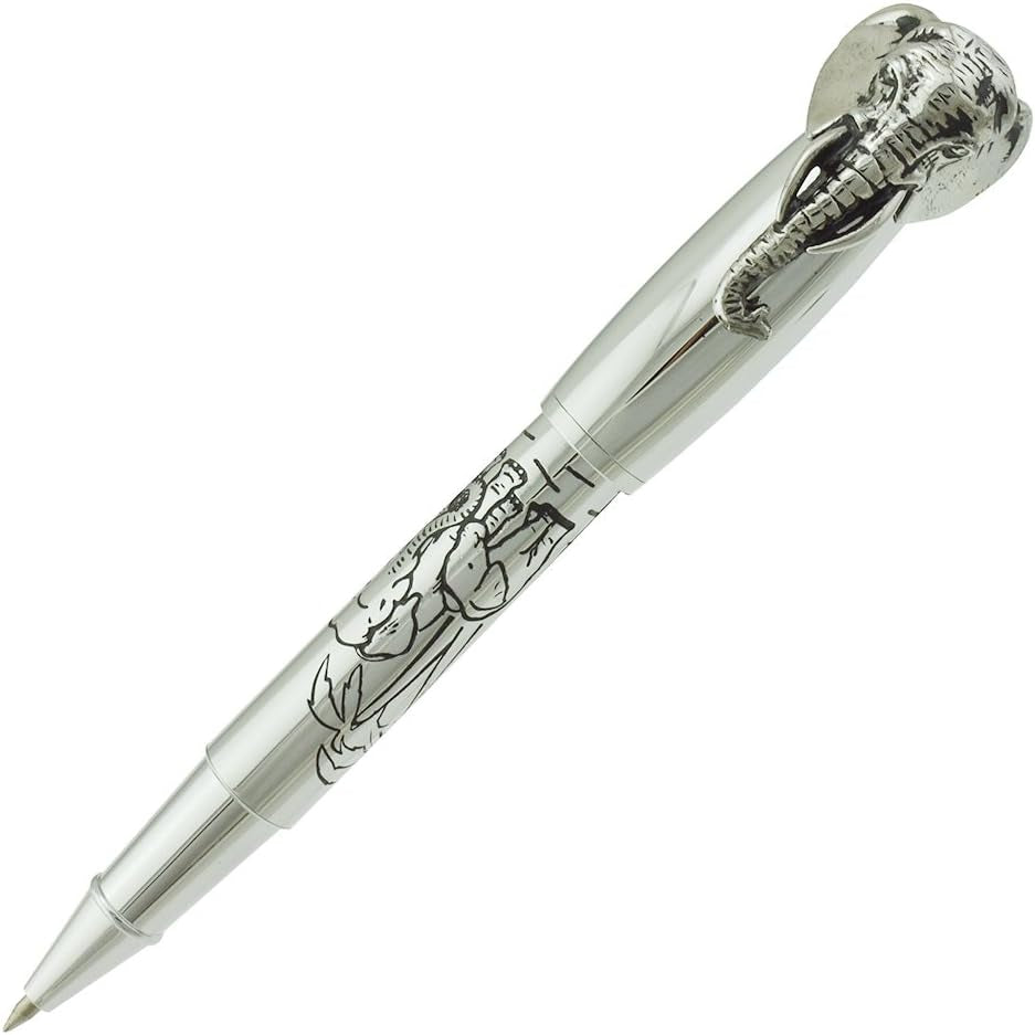 Fuliwen Rollerball Pen, Silver Stainless Steel Body Elephant Pattern Gift Pen