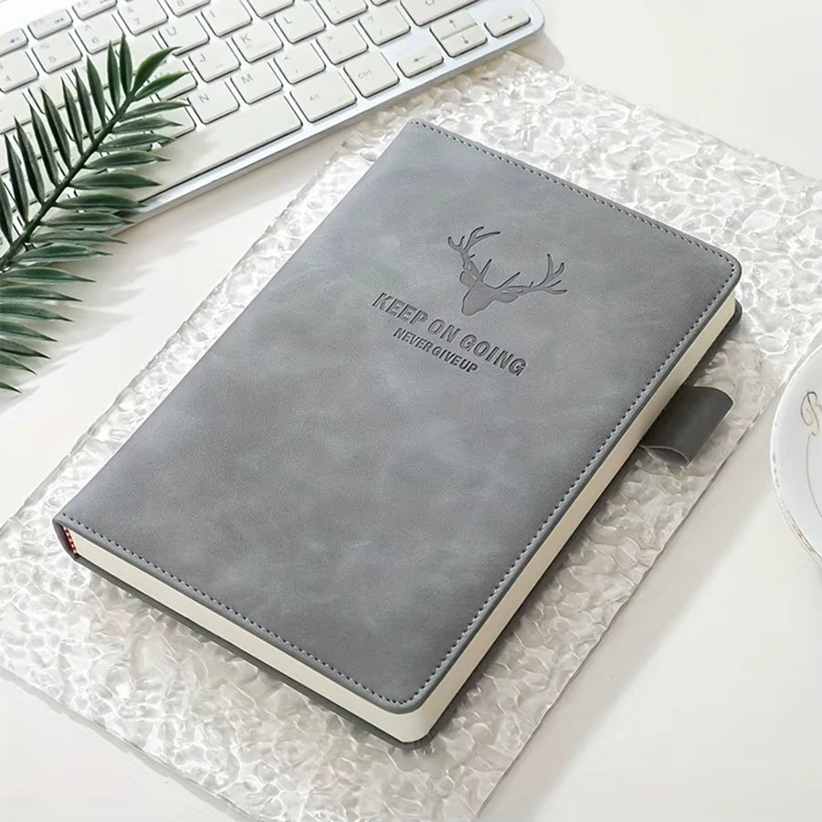 A5 Thickened Deer Head Notebook Business PU Soft Leather Notepad with Horizontal Lines Stationery School Office Supplies