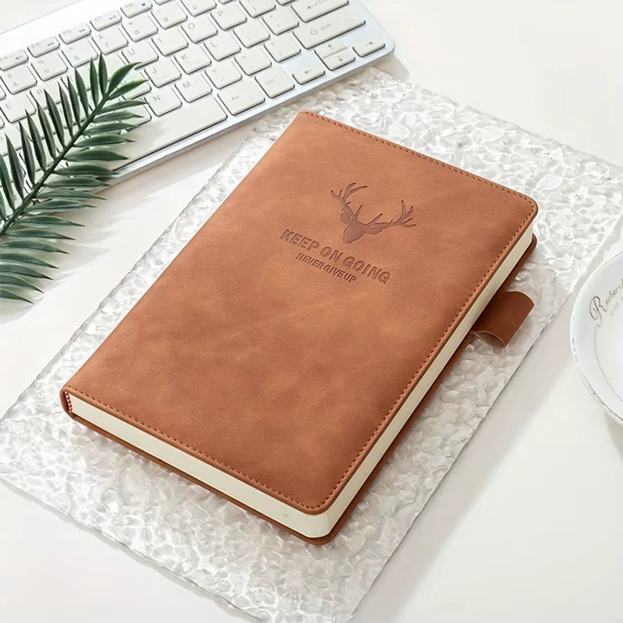A5 Thickened Deer Head Notebook Business PU Soft Leather Notepad with Horizontal Lines Stationery School Office Supplies