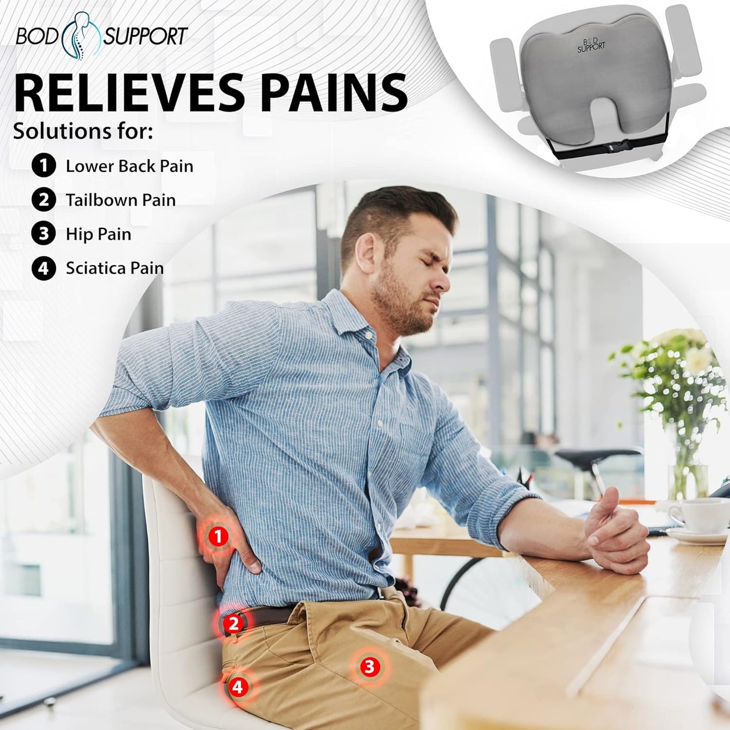 Seat Cushion with Straps - Seat Cushions for Office Chairs, Car Seat Cushion for Tailbone Pain Relief Cushion Design to Relieve Sciatica Coccyx Design from Prolonged Sitting (Grey)