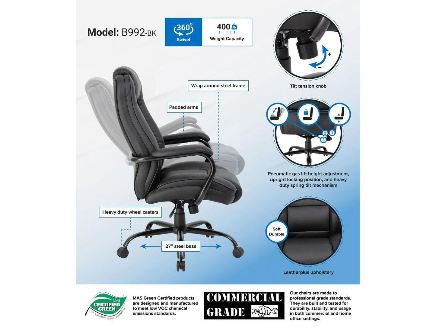 Boss Office Supplies B992-BK Heavy Duty Executive Chair
