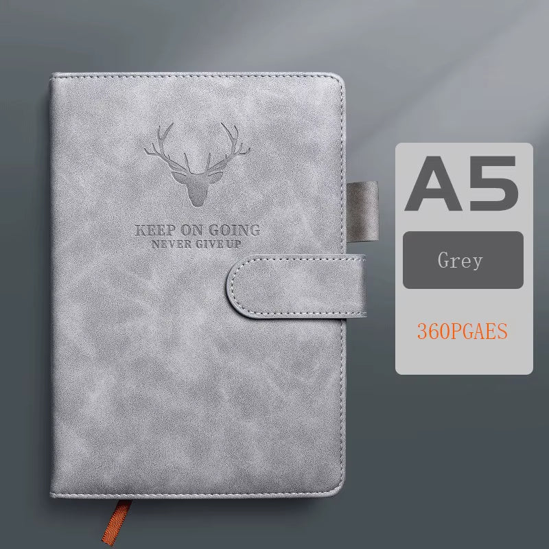A5 Thickened Deer Head Notebook Business PU Soft Leather Notepad with Horizontal Lines Stationery School Office Supplies