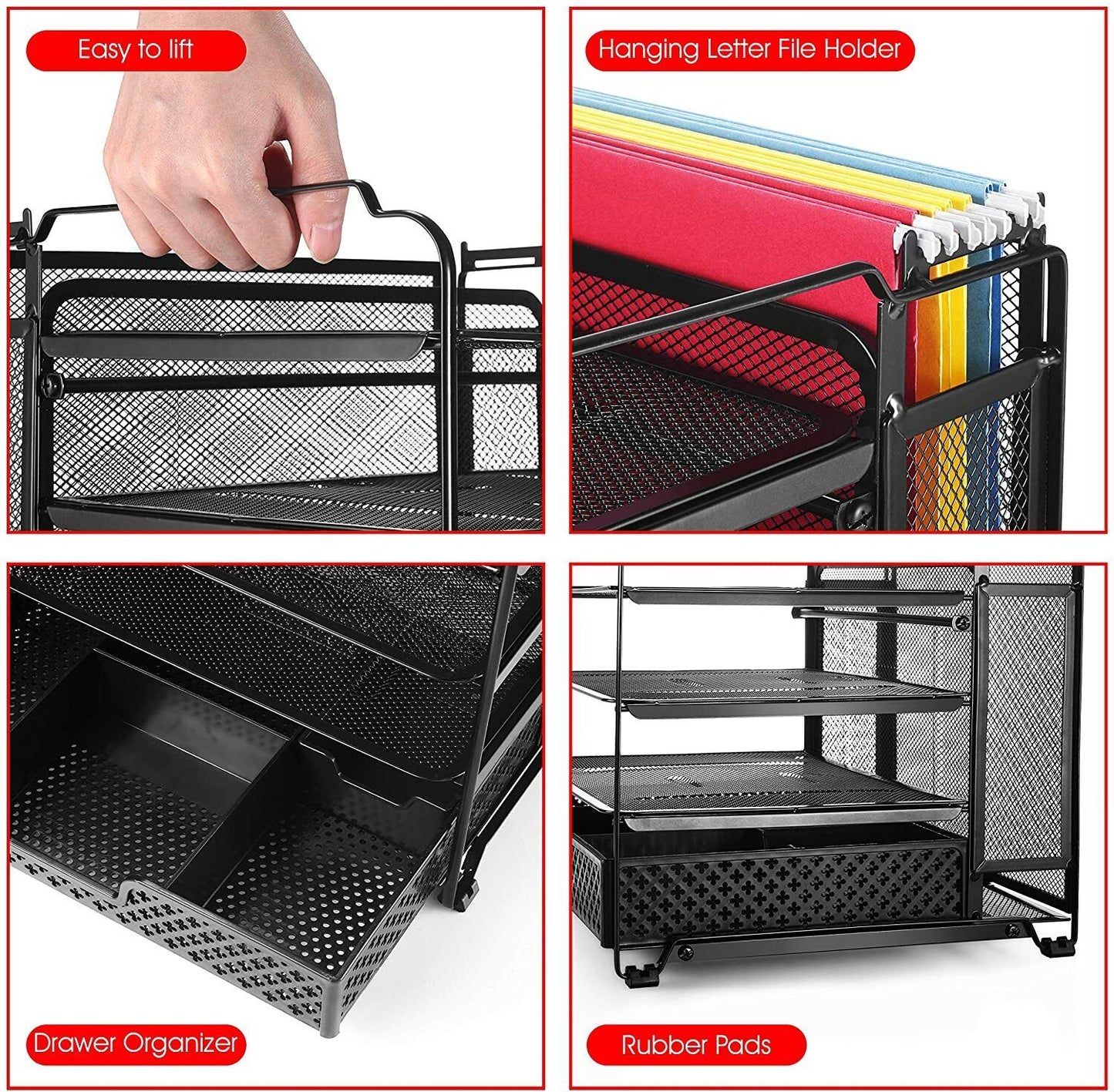 4-Tiers Mesh Office Supplies Desk Organizer, Desktop File Holder for Office Home