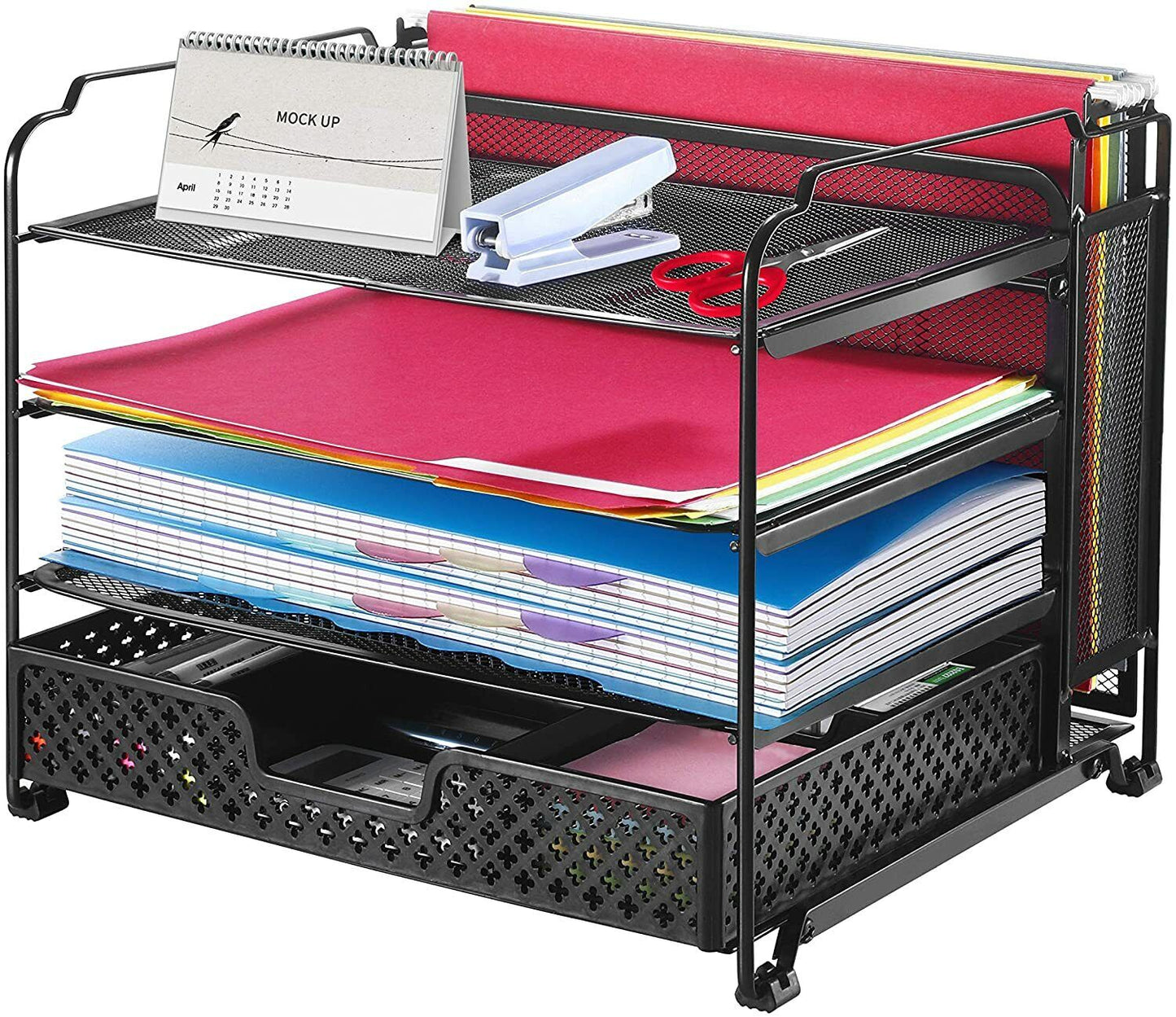 4-Tiers Mesh Office Supplies Desk Organizer, Desktop File Holder for Office Home