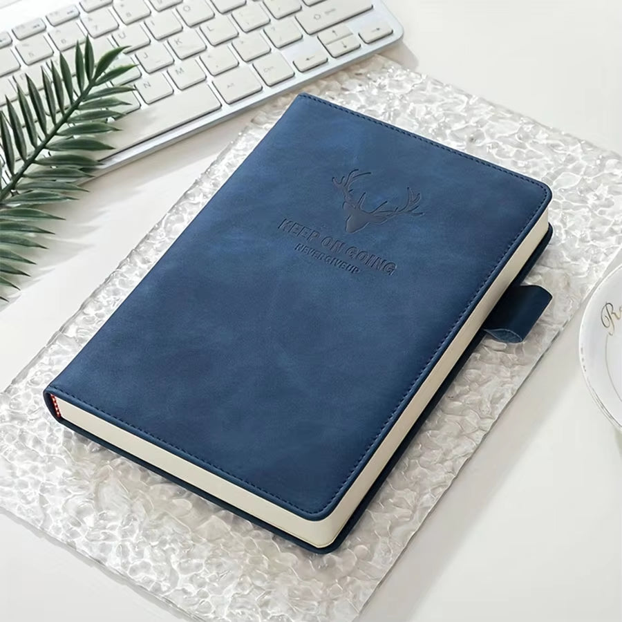 A5 Thickened Deer Head Notebook Business PU Soft Leather Notepad with Horizontal Lines Stationery School Office Supplies